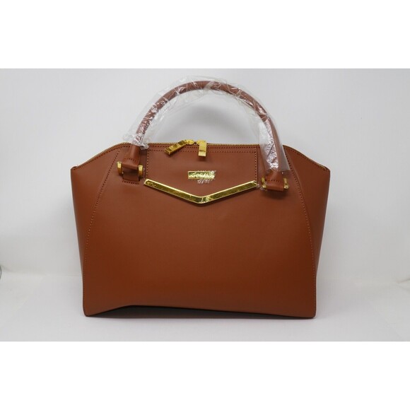 JOY & IMAN Couture Brown Leather Satchel & Clutch with Velvet Detail - Picture 4 of 10